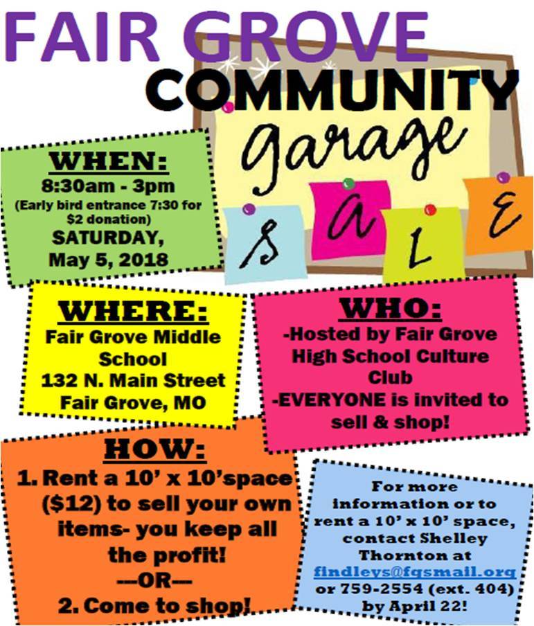 Fair Grove Community Garage Sale May 5th @ FGMS