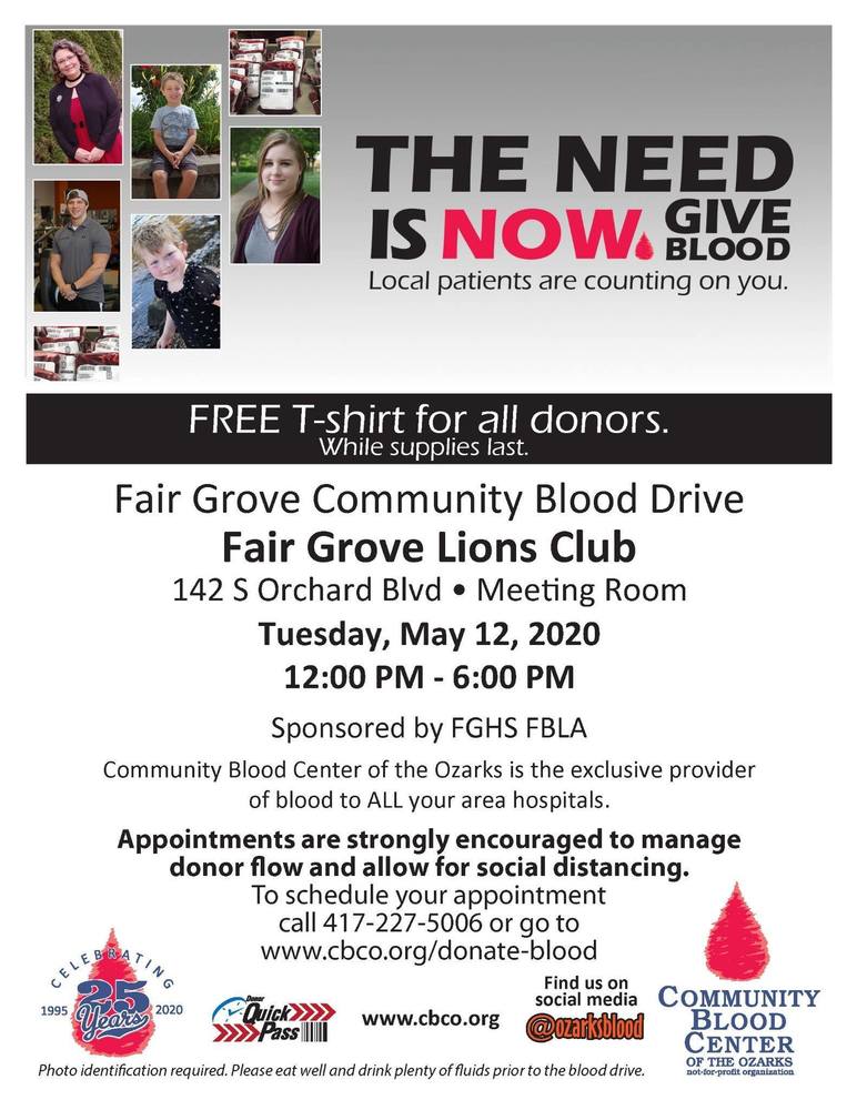 Blood Drive in Fair Grove May 12th