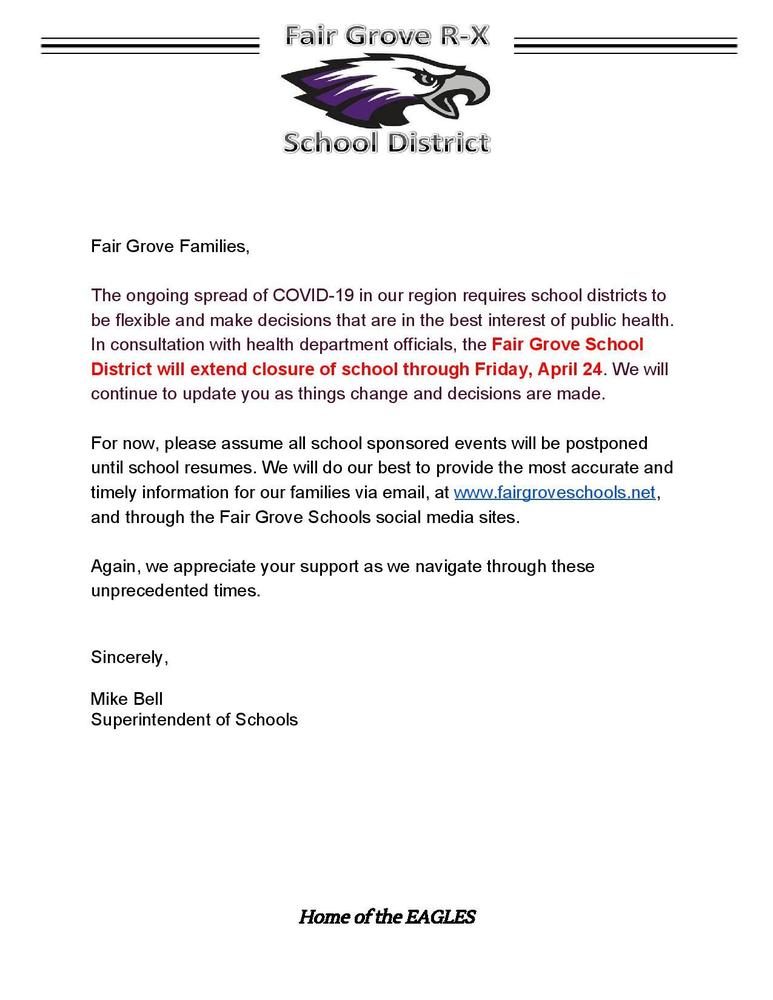 School out Through 4-24-20