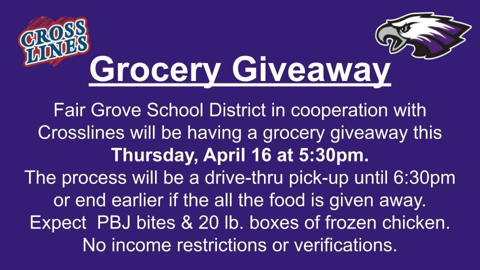 Grocery Giveaway at FG School April 16th