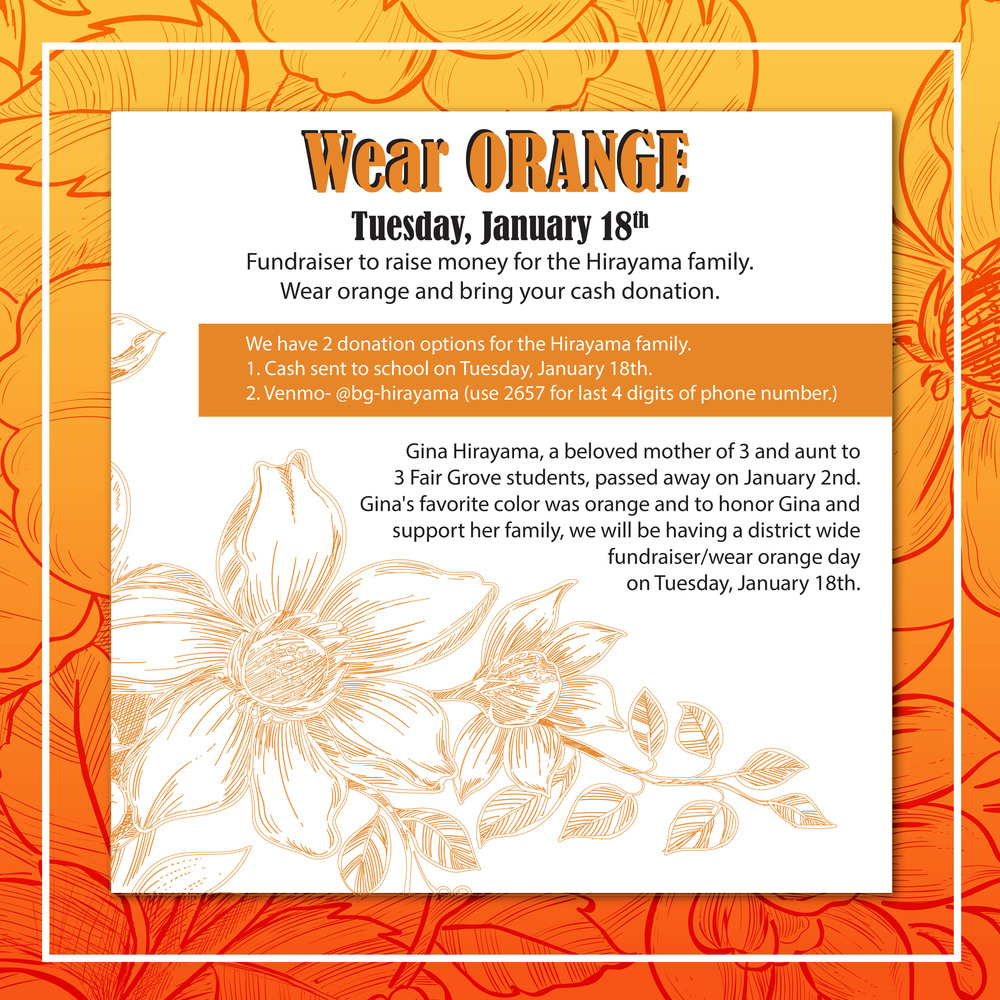 Wear Orange on 1/18 in Memory of Gina Hirayama