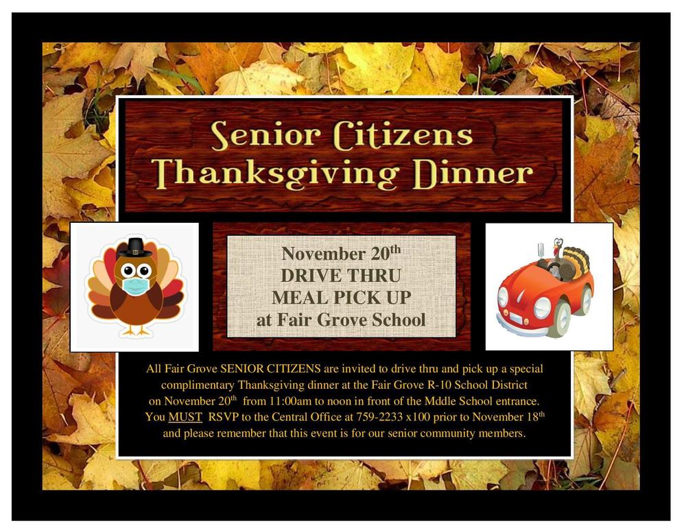 Senior Citizens Thanksgiving Meal Pick Up Nov. 20th