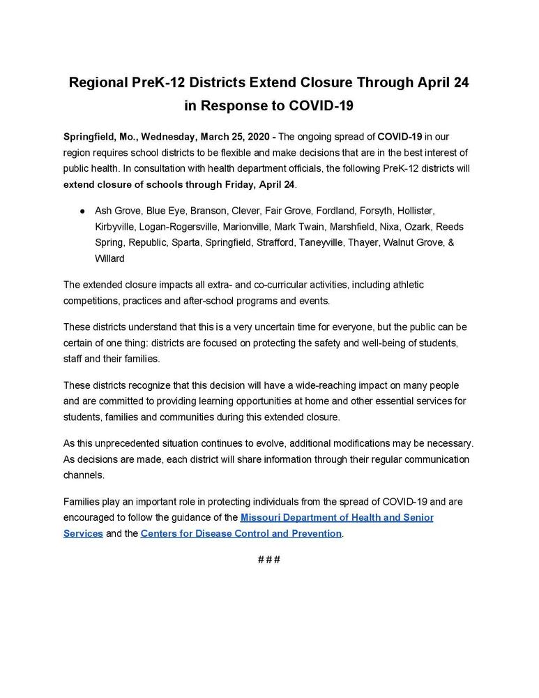 News Release from Schools in the Springfield Region