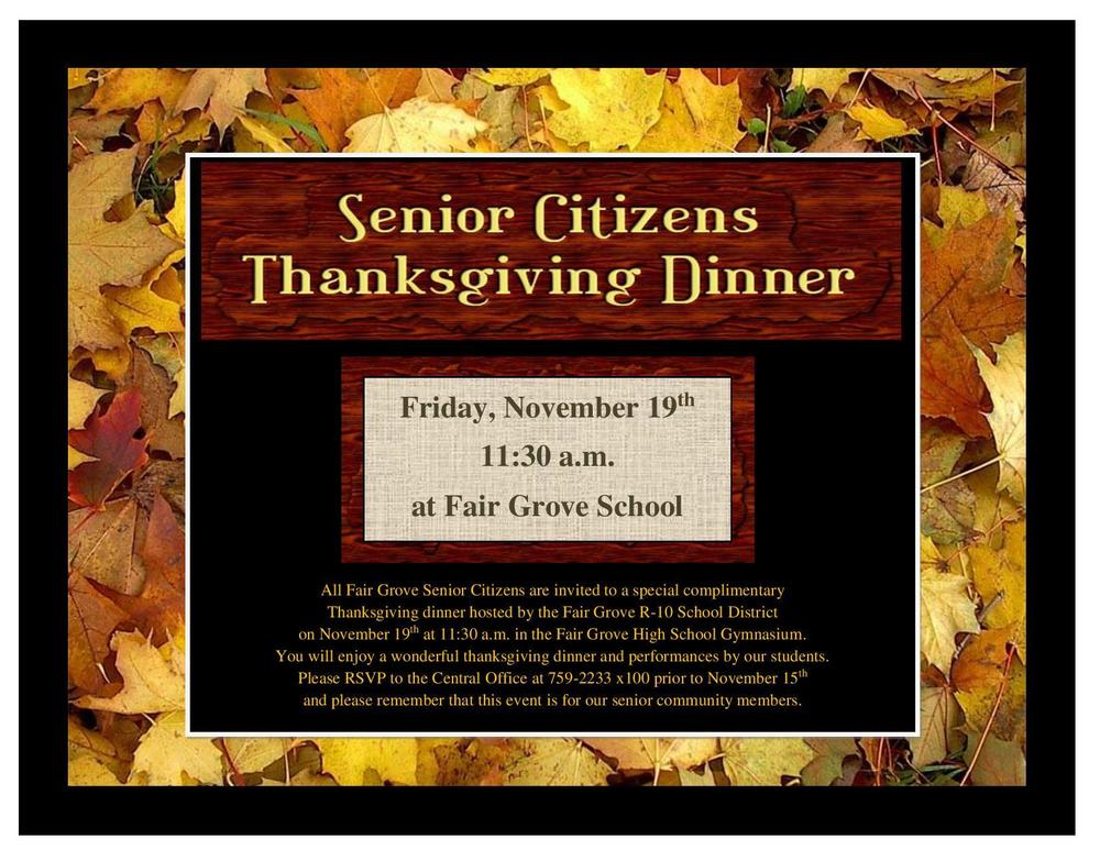 Senior Citizen Thanksgiving Lunch Nov. 19th