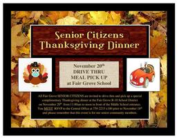 Senior Citizens Thanksgiving Meal Pick Up Nov. 20th
